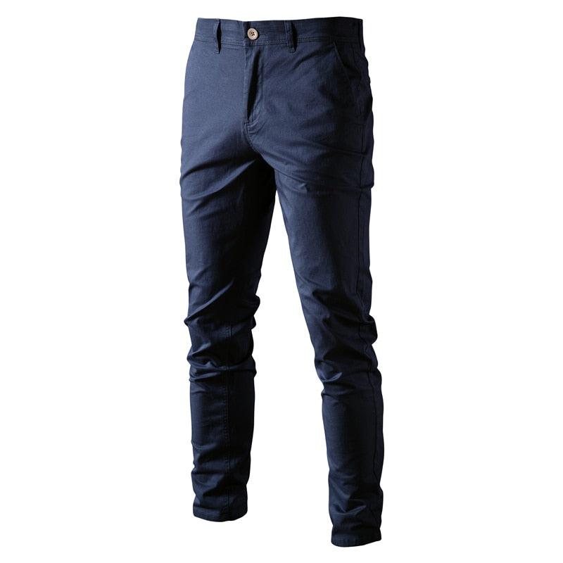 Men's Casual Cotton Trousers, Solid Color Slim Fit Pants, Classic Business Pants - Alartis