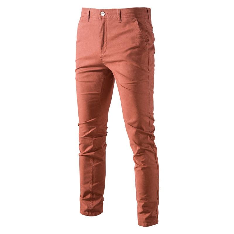 Men's Casual Cotton Trousers, Solid Color Slim Fit Pants, Classic Business Pants - Alartis