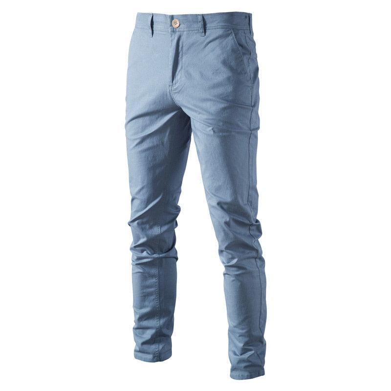 Men's Casual Cotton Trousers, Solid Color Slim Fit Pants, Classic Business Pants - Alartis