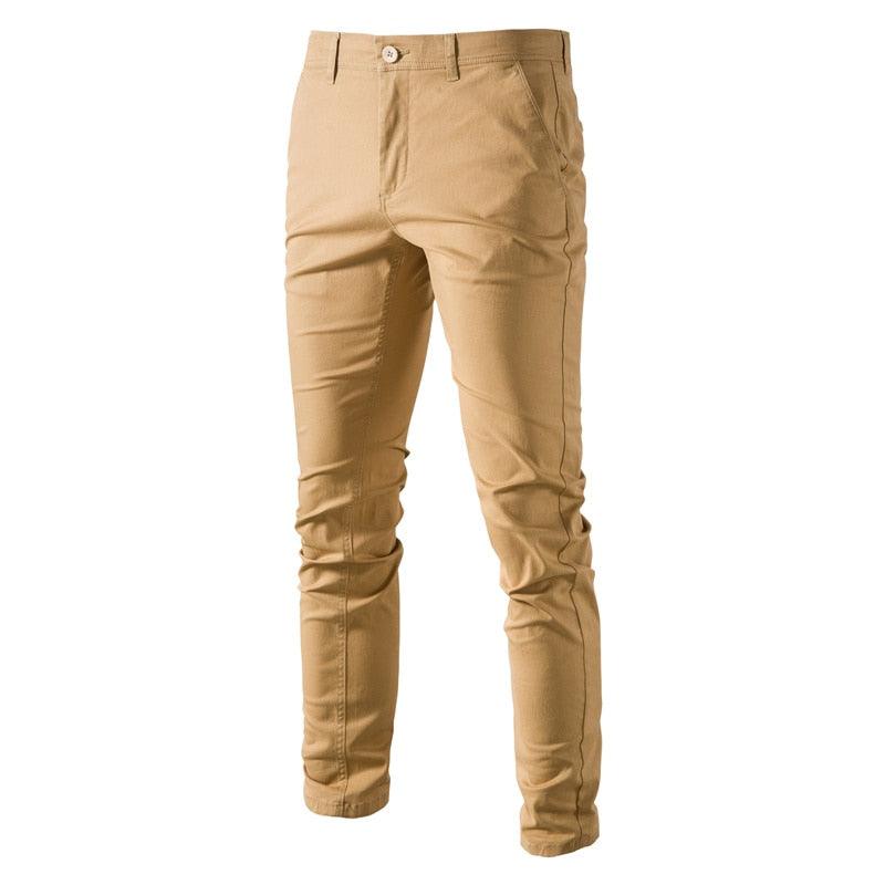 Men's Casual Cotton Trousers, Solid Color Slim Fit Pants, Classic Business Pants - Alartis