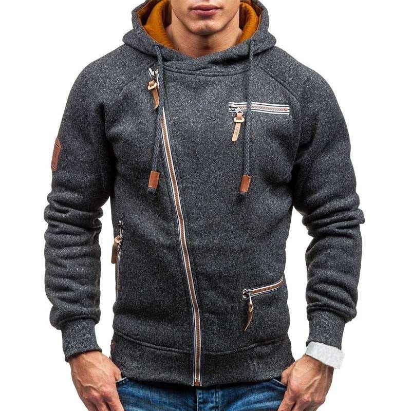 Men's Casual Solid Long Sleeve Zipper Hoodie - Alartis