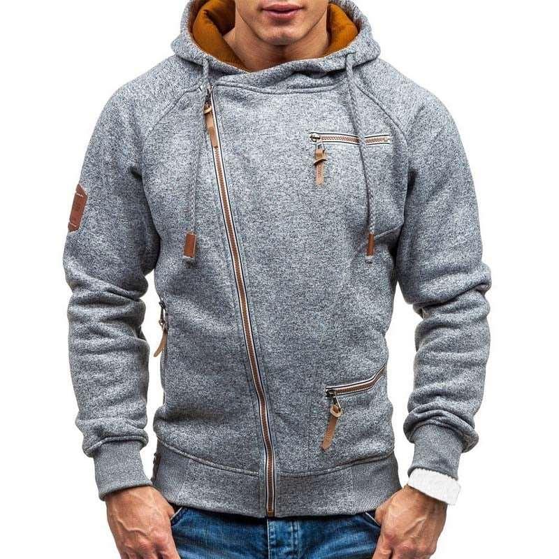 Men's Casual Solid Long Sleeve Zipper Hoodie - Alartis