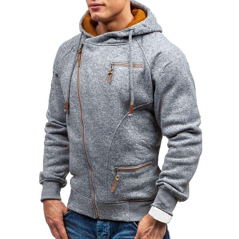 Men's Casual Solid Long Sleeve Zipper Hoodie - Alartis