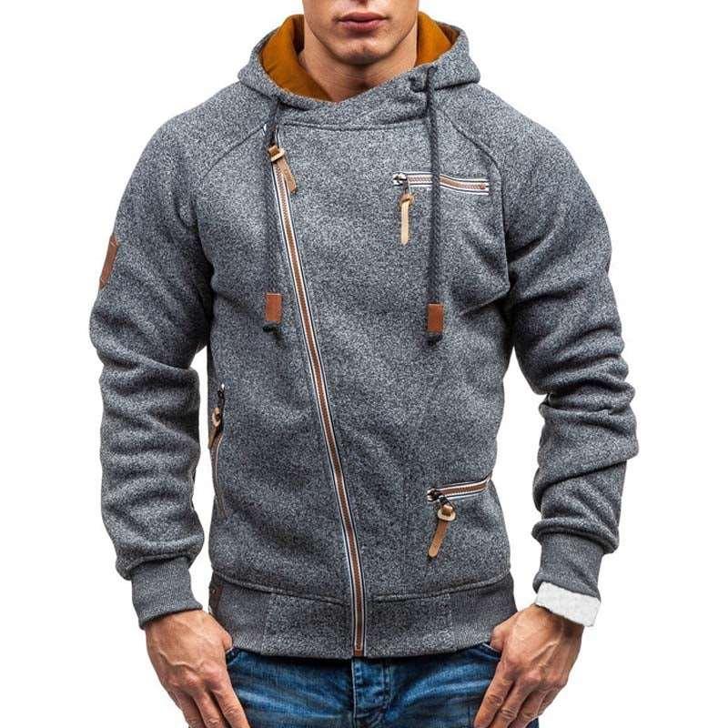 Men's Casual Solid Long Sleeve Zipper Hoodie - Alartis