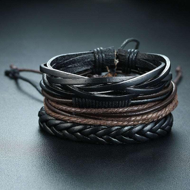 Men's Four Pieces Vintage Leather Bracelets - Alartis