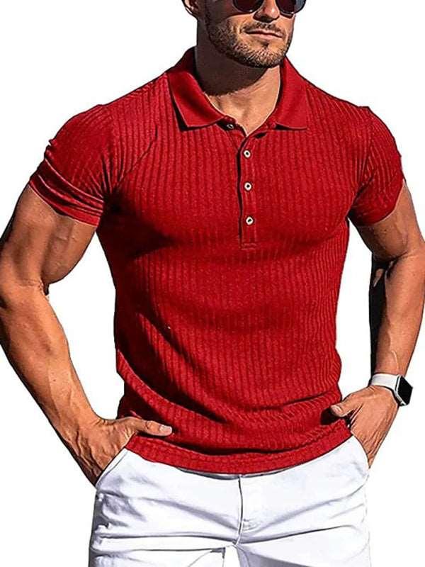 Men's High Stretch Vertical Stripe Short Sleeve Polo Shirt - Alartis