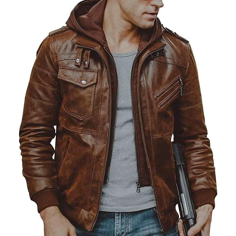 Men's Motorcycle Leather Jacket, Slim Fit Biker Coat - Alartis