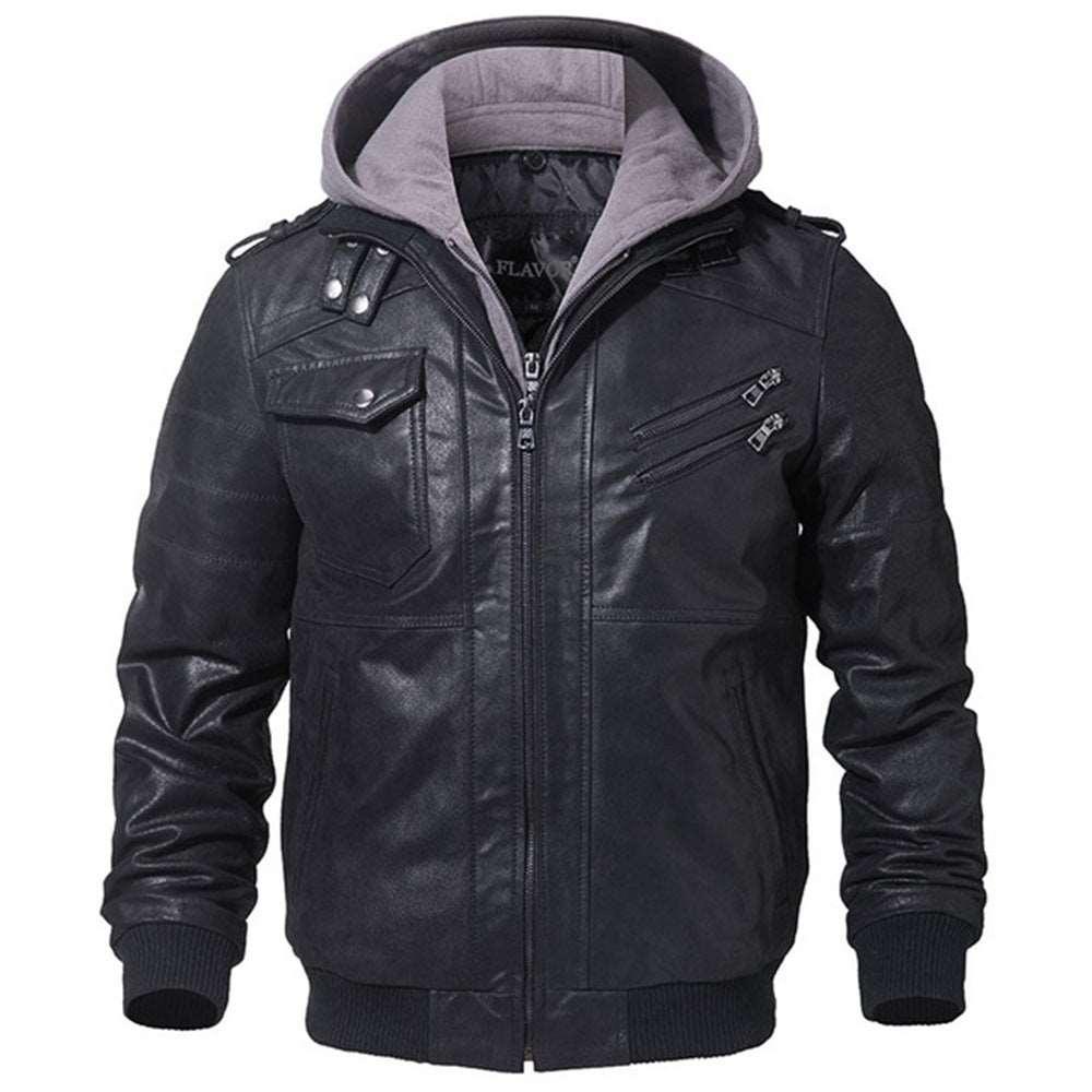 Men's Motorcycle Leather Jacket, Slim Fit Biker Coat - Alartis