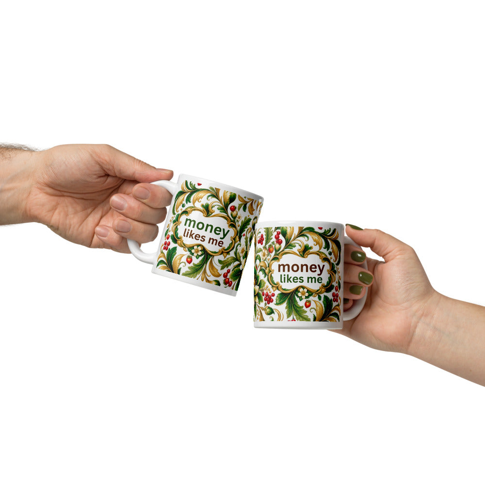 Money Likes Me Mug | Green-Gold Prosperity Designer Cup