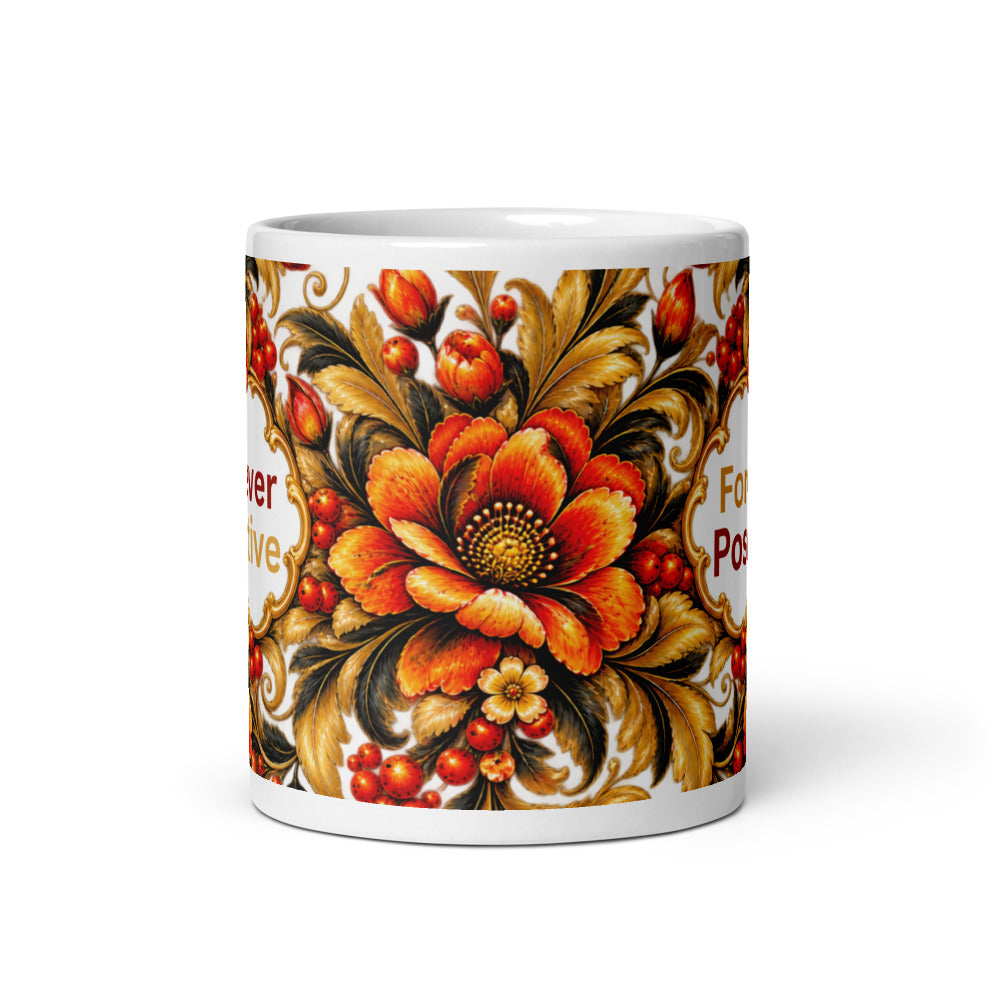 Forever Positive Mug | Orange-Gold Floral Designer Cup