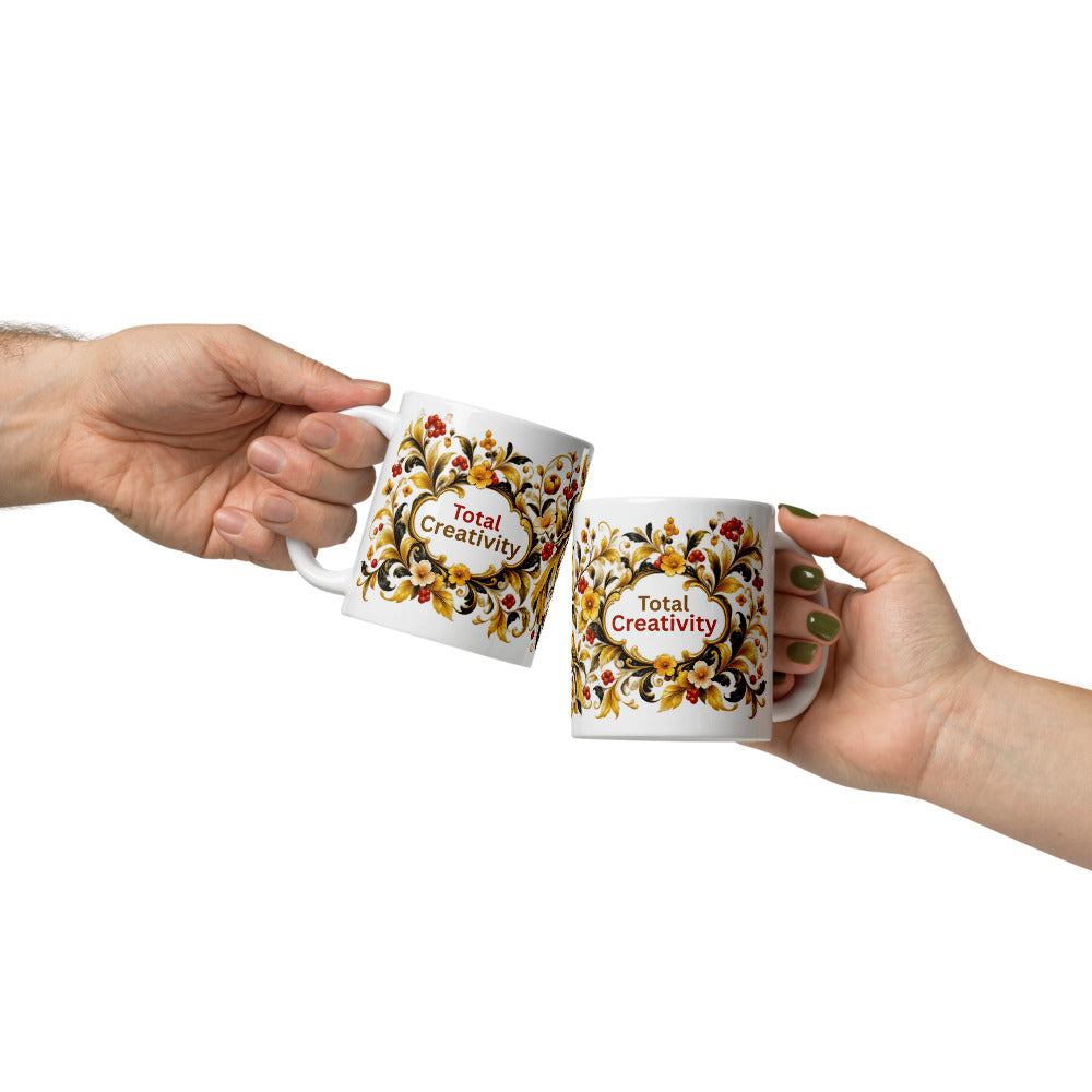 Total Creativity Mug | Yellow-Gold Bird Designer Cup for Brilliant Minds