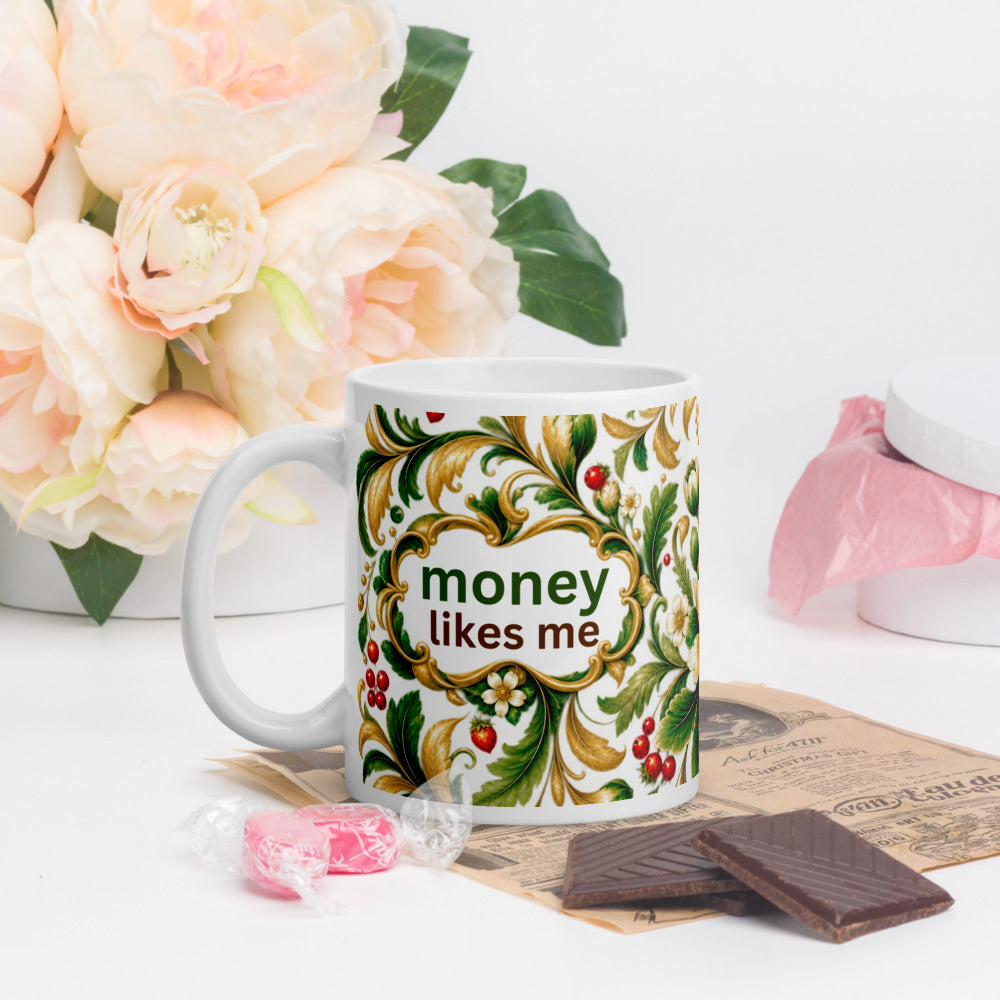 Money Likes Me Mug | Green-Gold Prosperity Designer Cup
