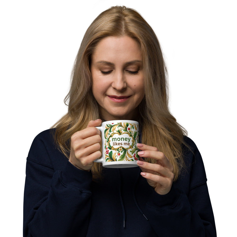 Money Likes Me Mug | Green-Gold Prosperity Designer Cup