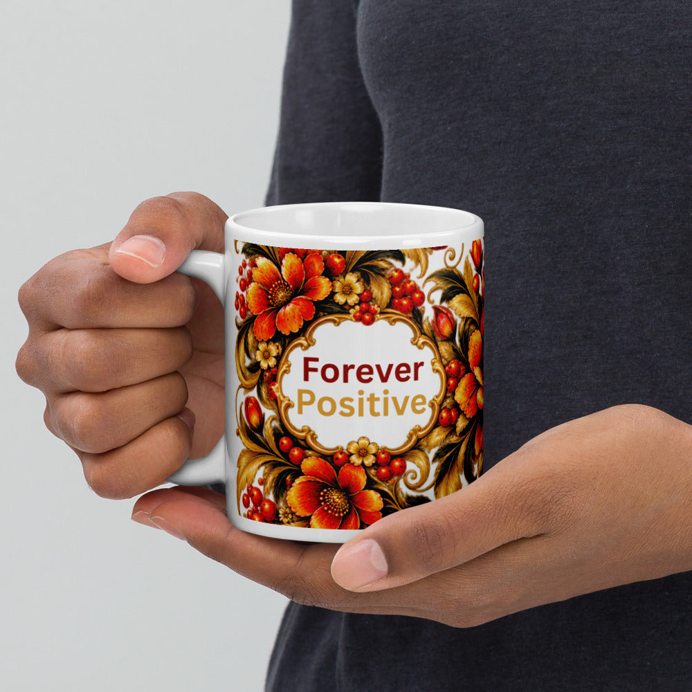 Forever Positive Mug | Orange-Gold Floral Designer Cup