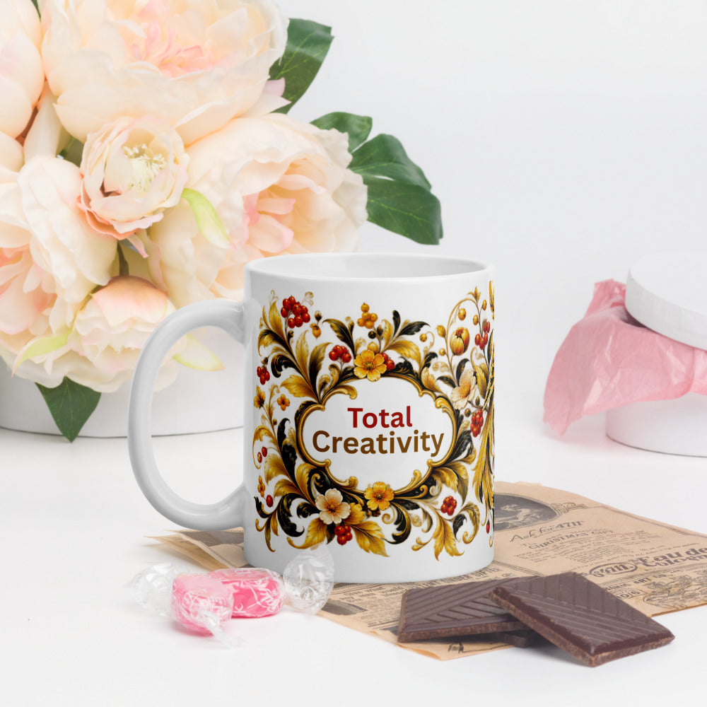 Total Creativity Mug | Yellow-Gold Bird Designer Cup for Brilliant Minds
