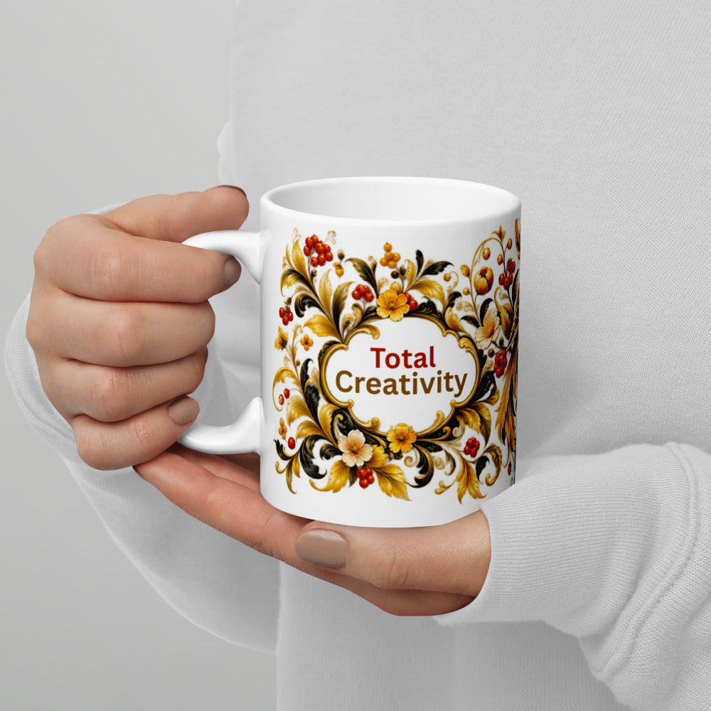Total Creativity Mug | Yellow-Gold Bird Designer Cup for Brilliant Minds
