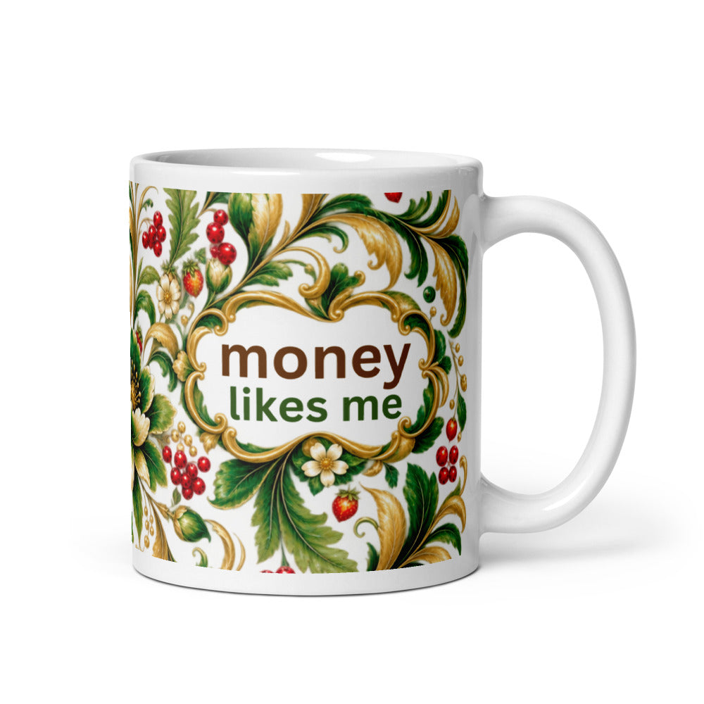 Money Likes Me Mug | Green-Gold Prosperity Designer Cup