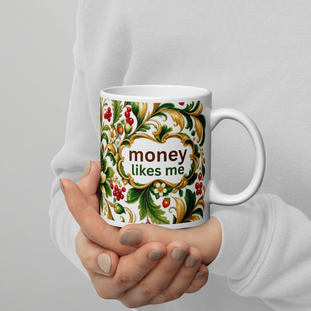 Money Likes Me Mug | Green-Gold Prosperity Designer Cup