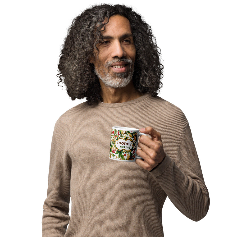Money Likes Me Mug | Green-Gold Prosperity Designer Cup