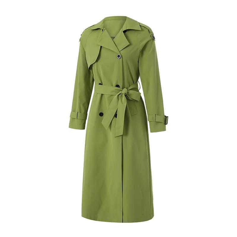 Women's Classic Long Sleeve Windproof Overcoat With Belt - Alartis