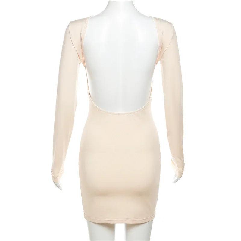 Women's Club Party Open Back Solid Slinky Bodycon Dress - Alartis