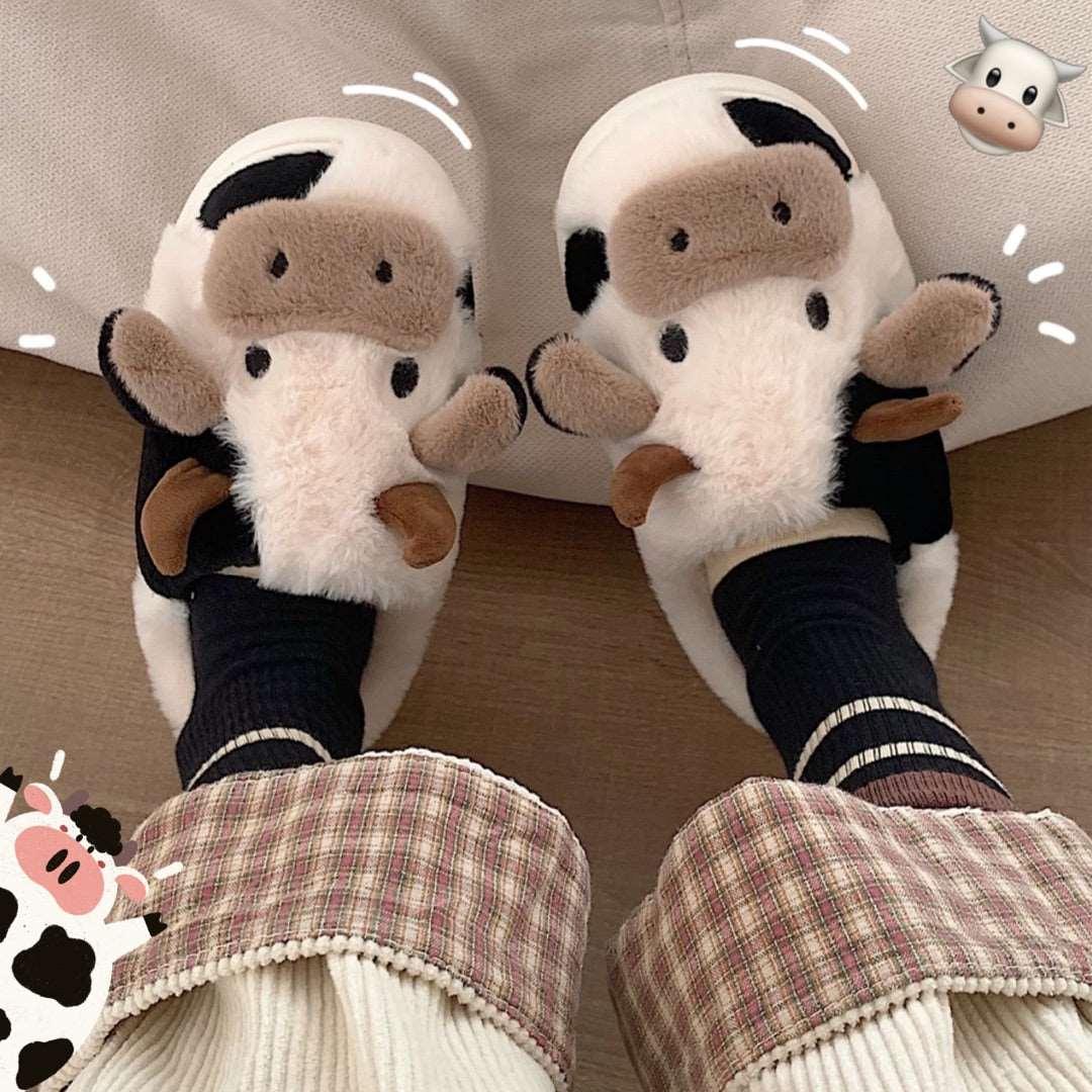 Women's Cute Cow Animal Slippers, Soft Fluffy Warm Funny Shoes - Alartis