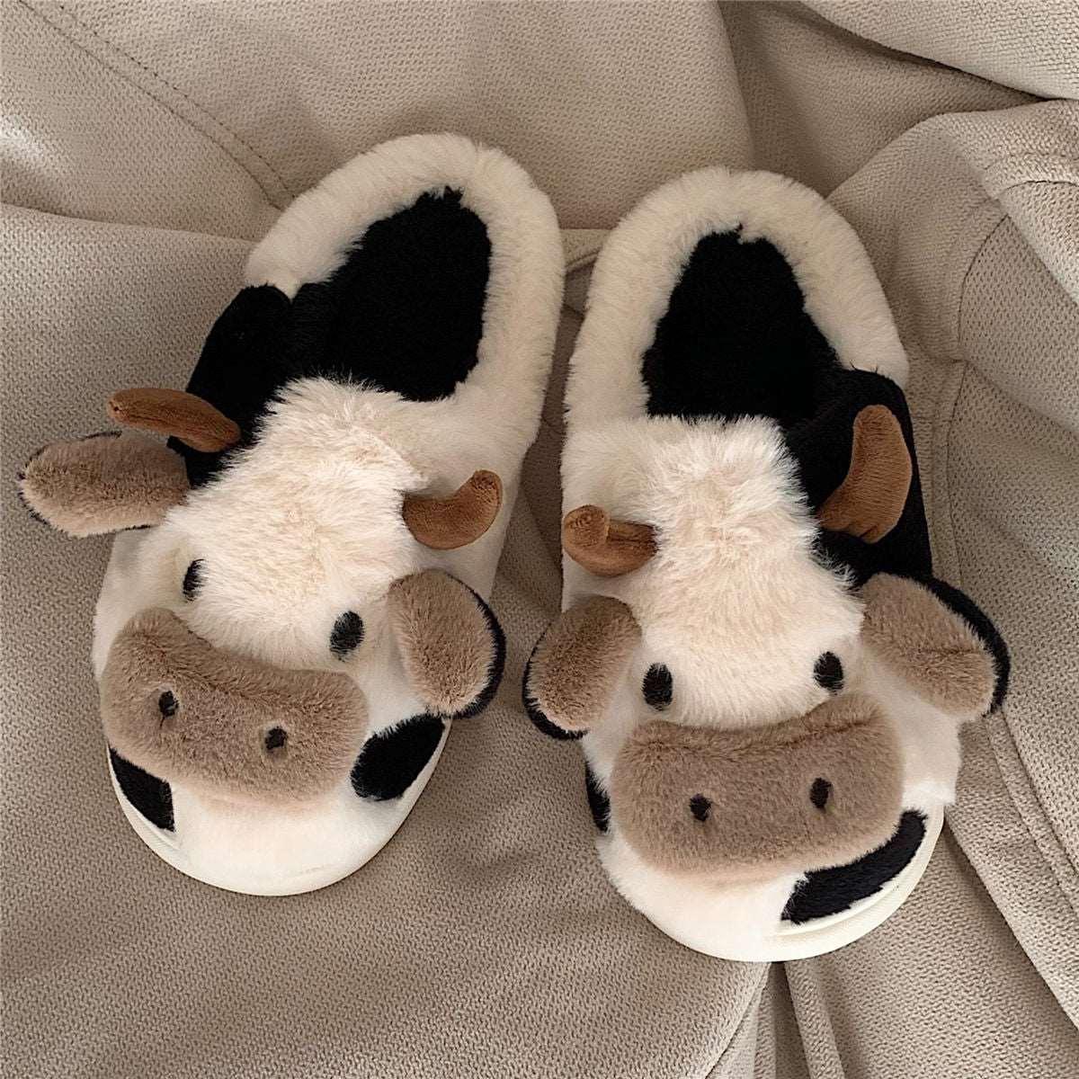 Women's Cute Cow Animal Slippers, Soft Fluffy Warm Funny Shoes - Alartis