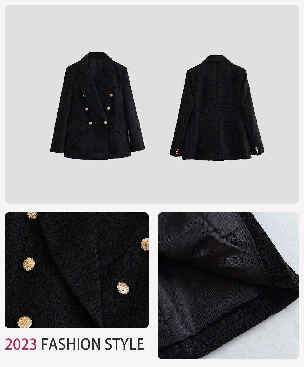 Women's Double-Breasted Vintage Chic Blazer Coat - Alartis