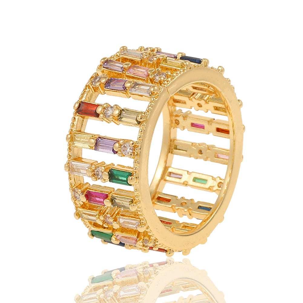 Women's Gold Color Rectangular Zircon Hand Rings - Alartis