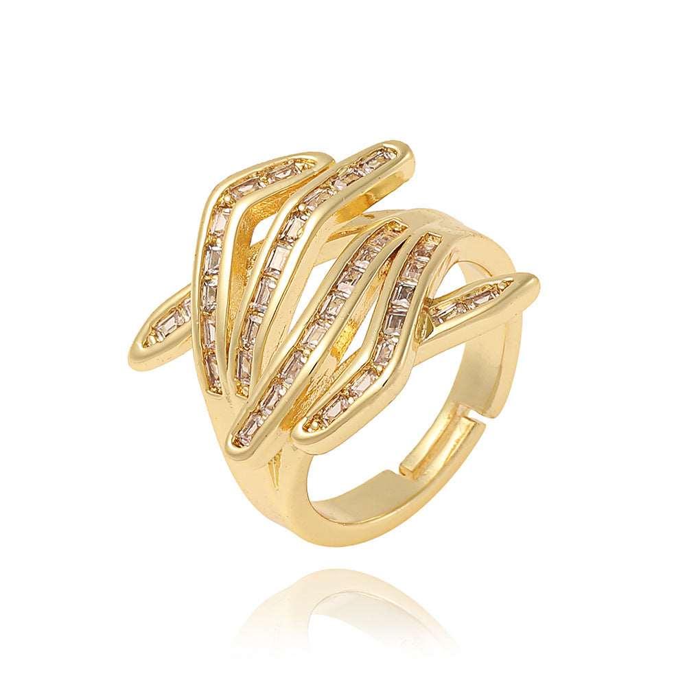 Women's Gold Color Rectangular Zircon Hand Rings - Alartis