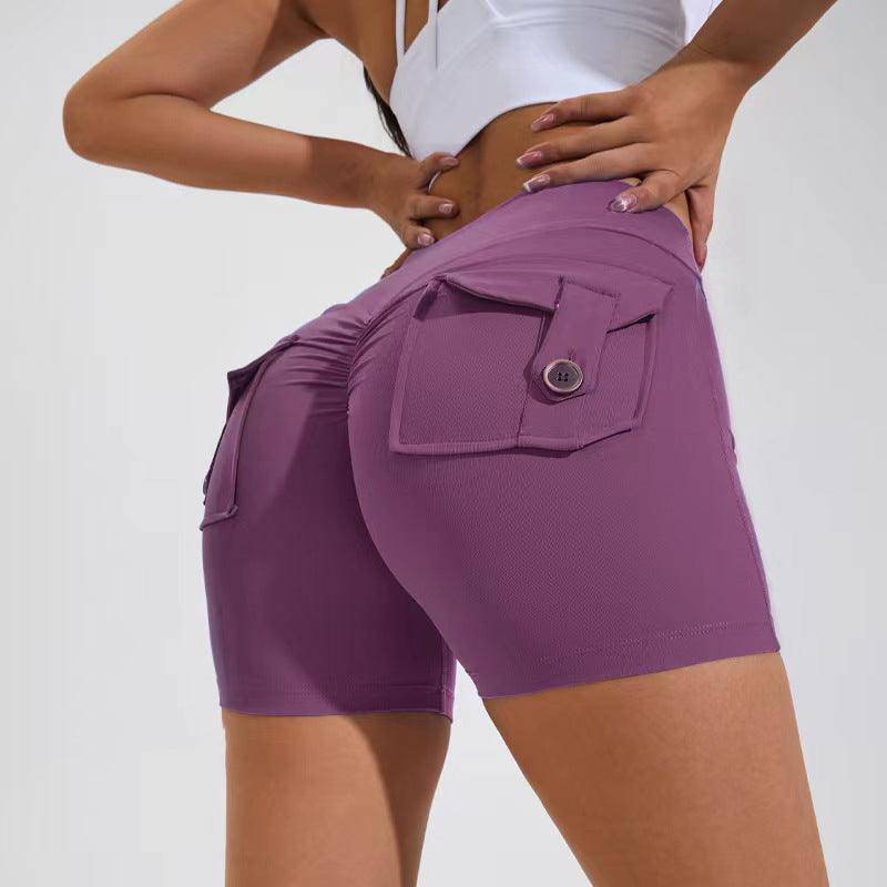 Women's High Waist Hip Lifting Yoga Shorts with Pockets, Stylish Sports Pants - Alartis