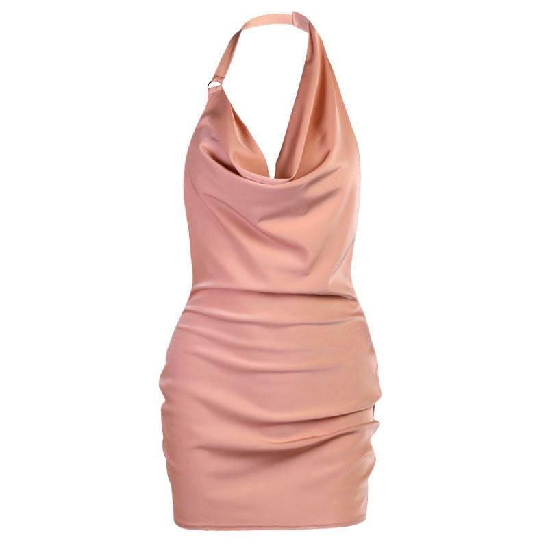 Women's Satin Party Dress, V Neck Backless Sleeveless Party Dress - Alartis