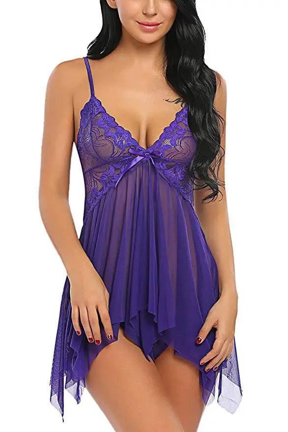 Women's Sexy Lace Nightdress with Bow - Alartis