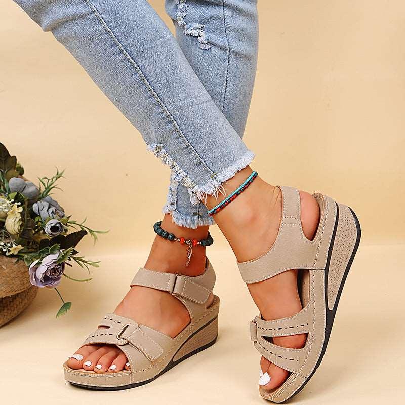 Women's Wedge Sandals, Summer Velcro Platform Shoes - Alartis