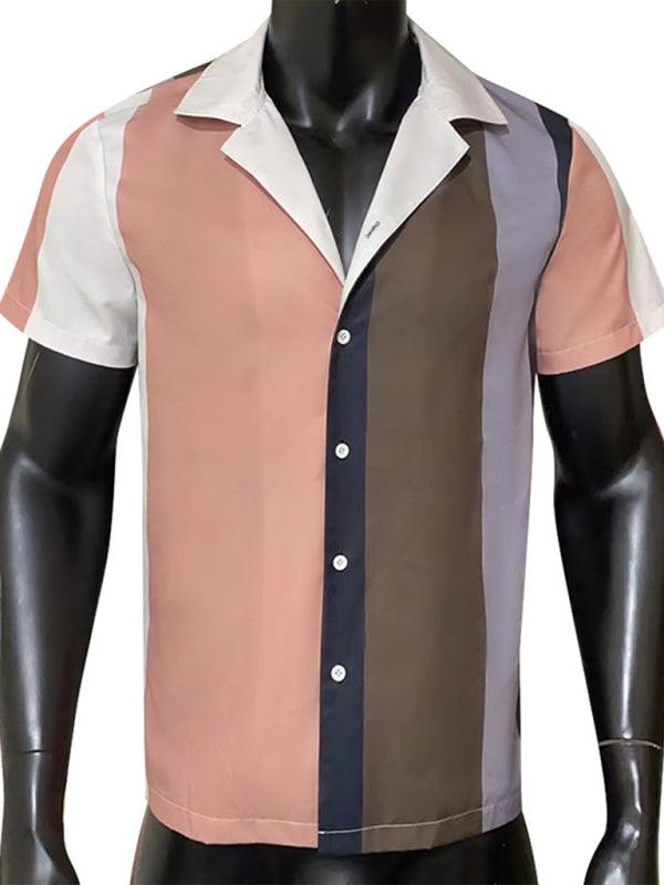 Men's Color Block Short Sleeve Button-up Shirt - Alartis