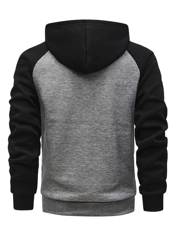 Men's Contrasting Zipper Cardigan Jacket with Fleece Hoodie - Alartis