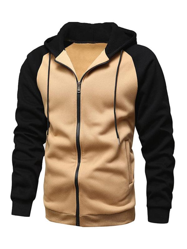 Men's Contrasting Zipper Cardigan Jacket with Fleece Hoodie - Alartis