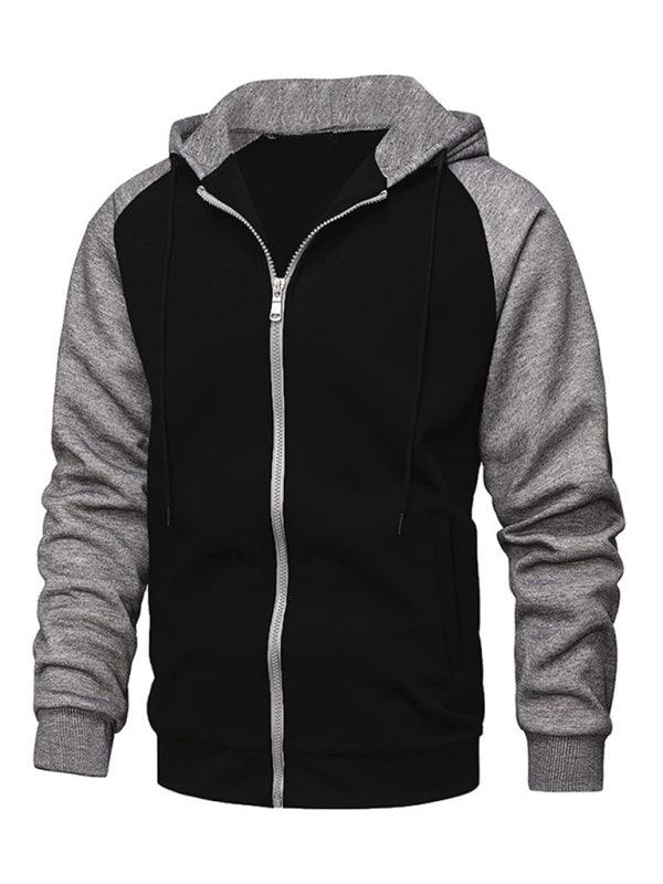 Men's Contrasting Zipper Cardigan Jacket with Fleece Hoodie - Alartis