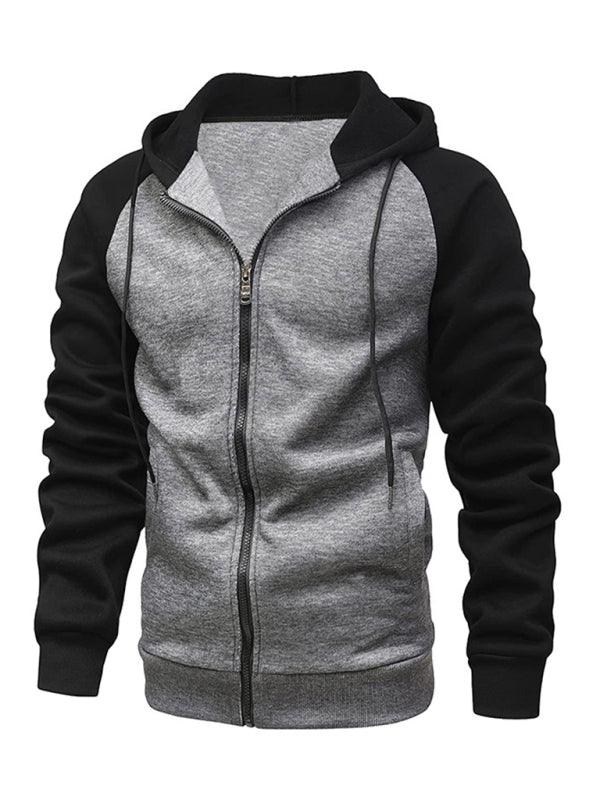 Men's Contrasting Zipper Cardigan Jacket with Fleece Hoodie - Alartis