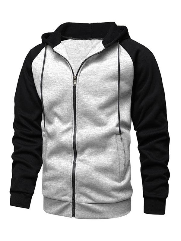 Men's Contrasting Zipper Cardigan Jacket with Fleece Hoodie - Alartis