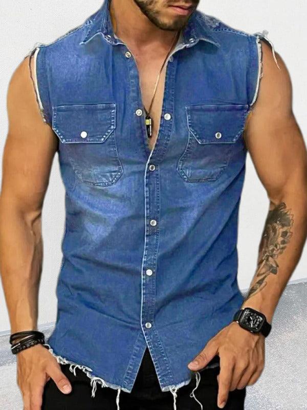 Men's Denim Lapel Sleeveless Shirt - Alartis