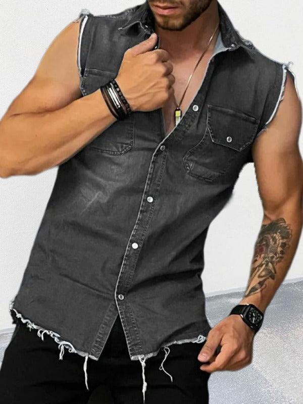 Men's Denim Lapel Sleeveless Shirt - Alartis