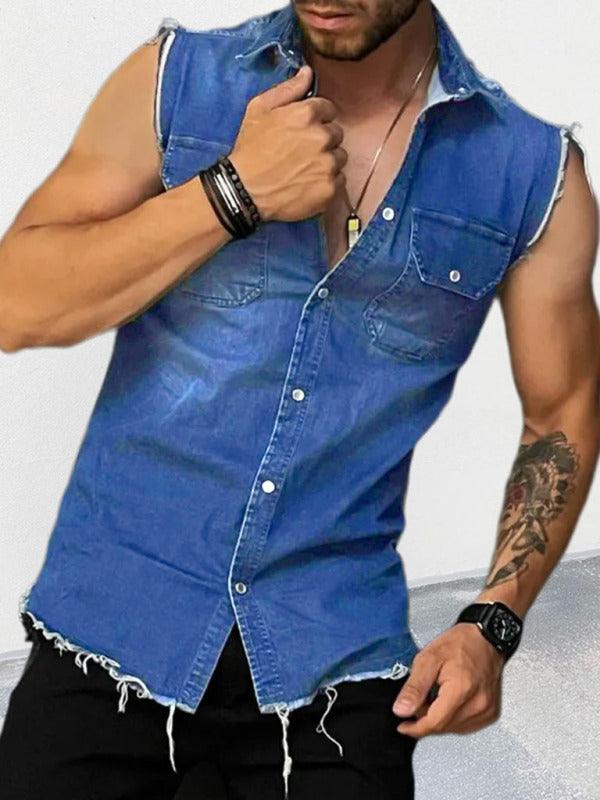 Men's Denim Lapel Sleeveless Shirt - Alartis