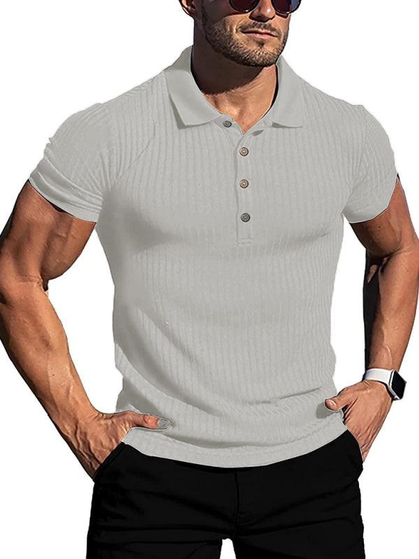 Men's High Stretch Vertical Stripe Short Sleeve Polo Shirt - Alartis