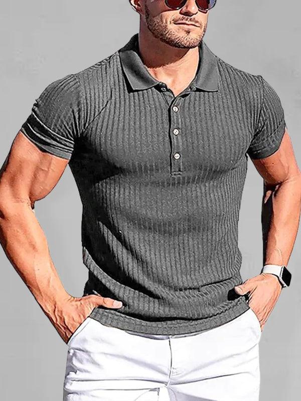 Men's High Stretch Vertical Stripe Short Sleeve Polo Shirt - Alartis