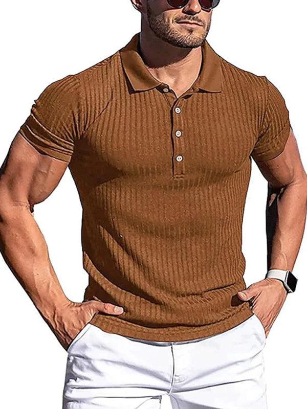 Men's High Stretch Vertical Stripe Short Sleeve Polo Shirt - Alartis