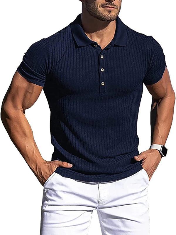 Men's High Stretch Vertical Stripe Short Sleeve Polo Shirt - Alartis