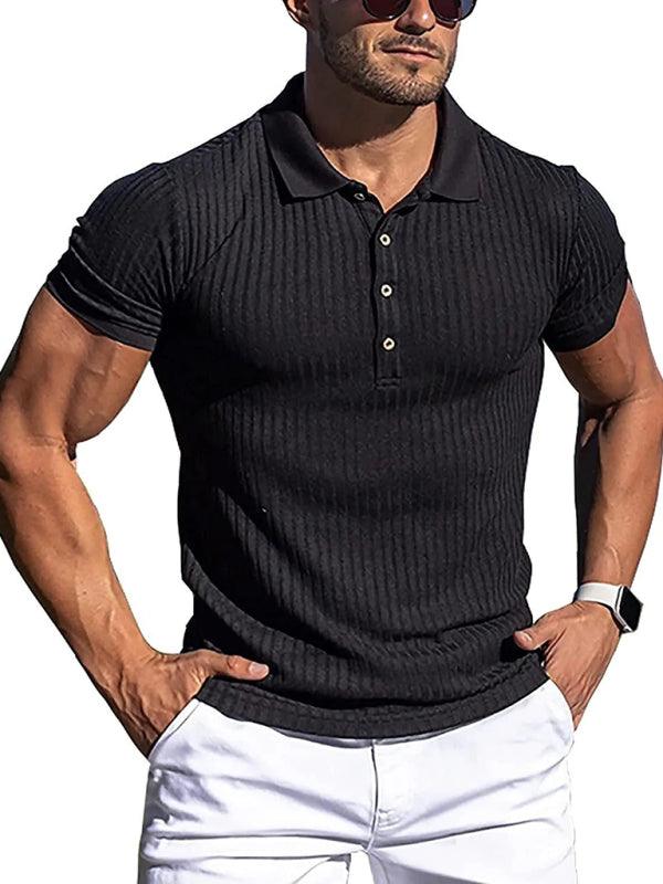 Men's High Stretch Vertical Stripe Short Sleeve Polo Shirt - Alartis