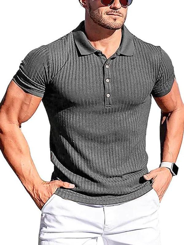 Men's High Stretch Vertical Stripe Short Sleeve Polo Shirt - Alartis