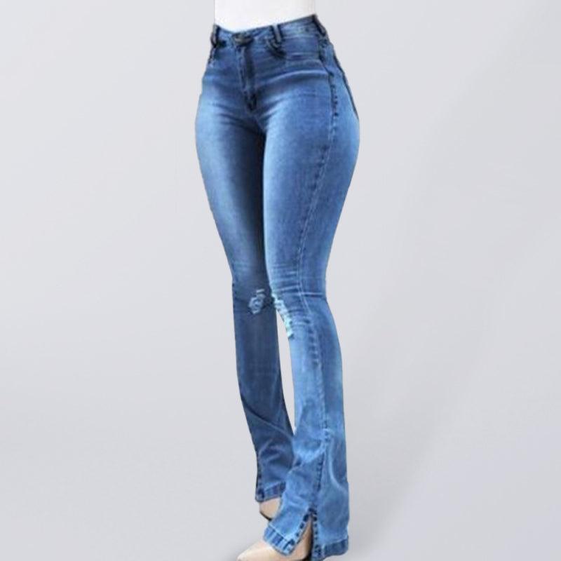 Women's High Waist Slit Hem Flare Jeans - Alartis